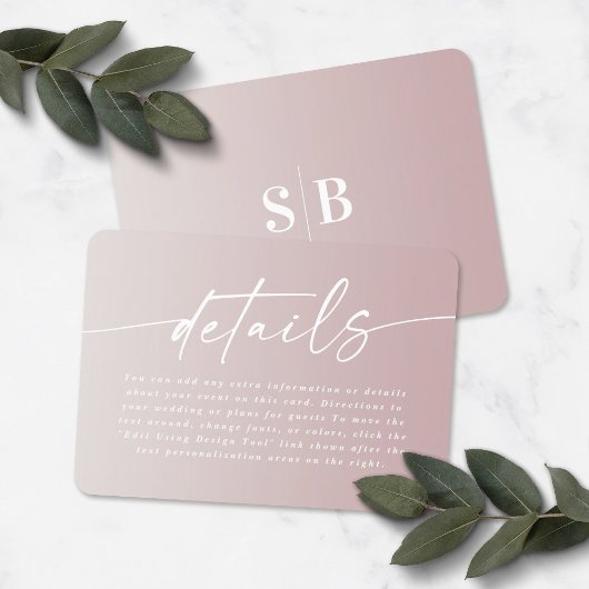 Elegant Ombre Off-White & Mauve Wedding Details Begleitkarte