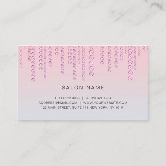 Elegant ombre pink & blau Diamanten Makeup Künstle Visitenkarte (Rückseite)