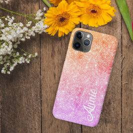 Elegant Ombre Pink Lila Imitate Glitzer Name Case-Mate iPhone Hülle