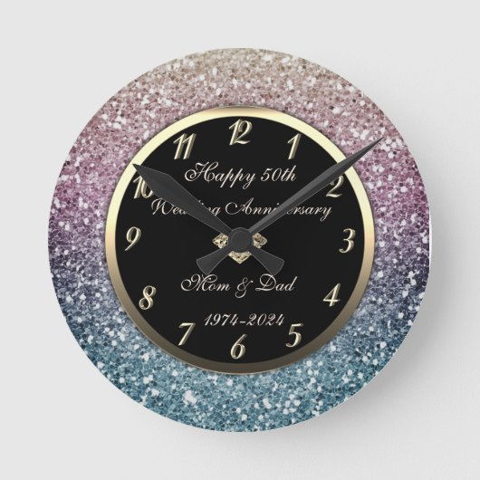 Elegant Ombre Sequins 50. Hochzeitstag Runde Wanduhr (Vorderseite)