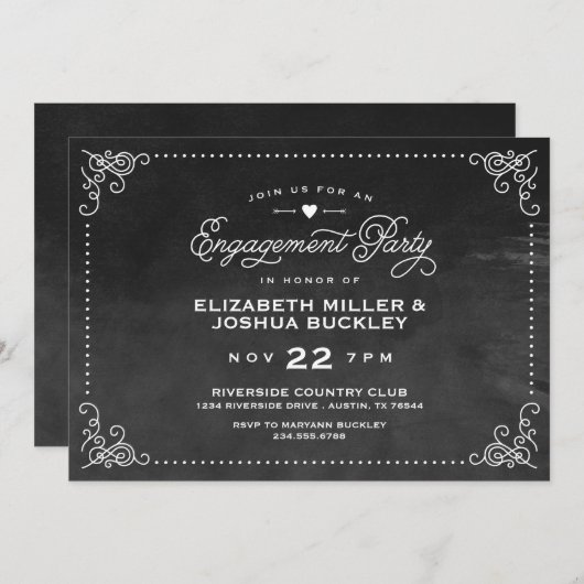 Elegant Ombre Vintages Skriptengagement Party Einladung (Vorne/Hinten)