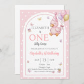 Elegant One Silly Goose Pink Bow Girl 1st Birthday Einladung (Vorne/Hinten)
