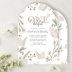Elegant Onederful Butterfly Floral 1. Geburtstag Einladung