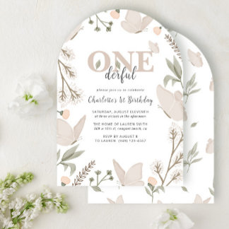 Elegant Onederful Butterfly Floral 1. Geburtstag Einladung
