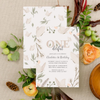 Elegant Onederful Butterfly Floral 1. Geburtstag Einladung