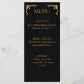 Elegant Onyx Black and Gold Flourish Wedding Menu Menükarte (Vorderseite)