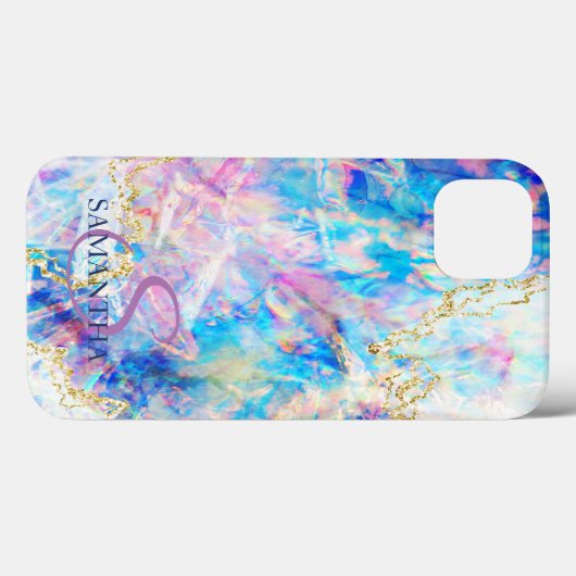 Elegant Opal Holographic Monogram Case-Mate iPhone Hülle (Rückseite (Horizontal))