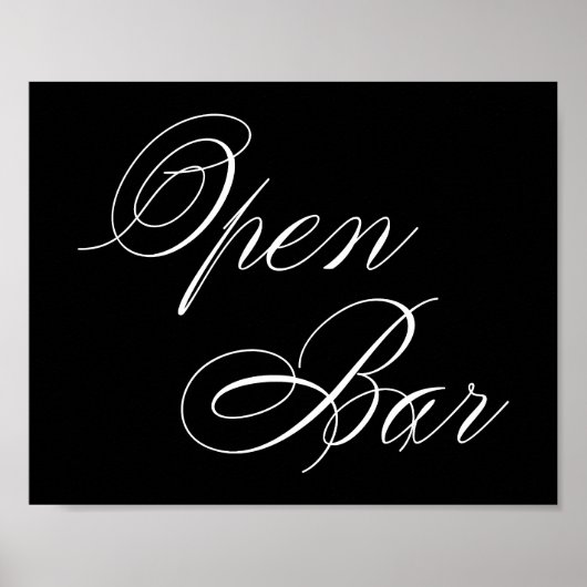 Elegant Open Bar White Script | Horizontale Tabell Poster (Vorne)