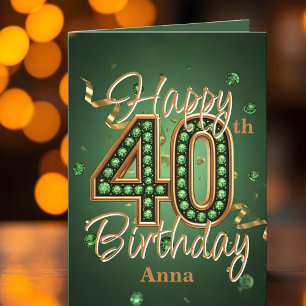 Elegant Opulentes Grün und Gold zum 40. Geburtstag Karte