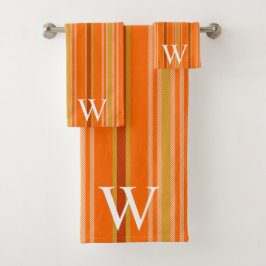 Elegant orang & brown stripes pattern monogram badhandtuch set