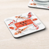 Elegant Orange And White Koi Fish Getränkeuntersetzer (Linke Seite)