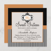 Elegant Orange & Black Chic Sweet 16 Einladung (Vorne/Hinten)