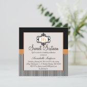 Elegant Orange & Black Chic Sweet 16 Einladung (Stehend Vorderseite)