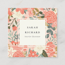 Elegant Orange Blush Pink Green Ambrosia Floral Quadratische Visitenkarte
