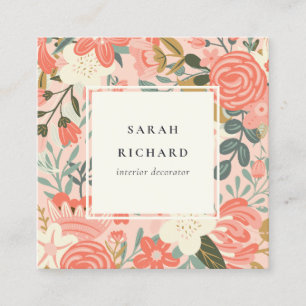 Elegant Orange Blush Pink Green Ambrosia Floral Quadratische Visitenkarte
