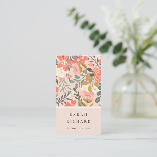 Elegant Orange Blush Pink Green Ambrosia Floral Visitenkarte (Stehend Vorderseite)