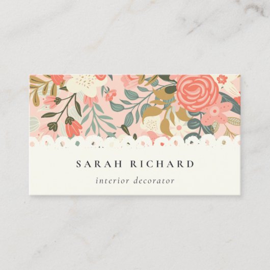 Elegant Orange Blush Pink Green Ambrosia Floral Visitenkarte (Vorderseite)