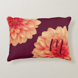 Elegant Orange Dahlias Blume Burgundy Monogram Dekokissen
