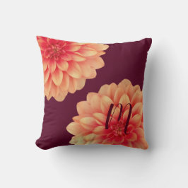 Elegant Orange Dahlias Blume Burgundy Monogram Kissen