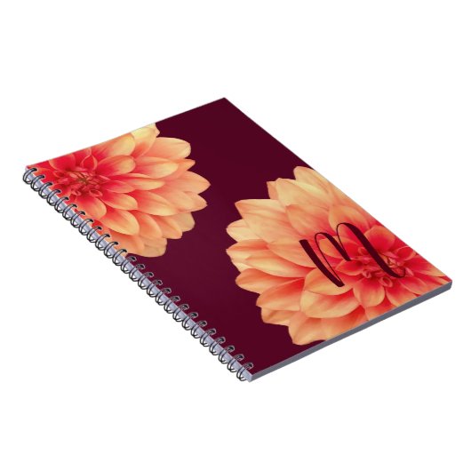Elegant Orange Dahlias Blume Burgundy Monogram Notizblock (Rechte Seite)