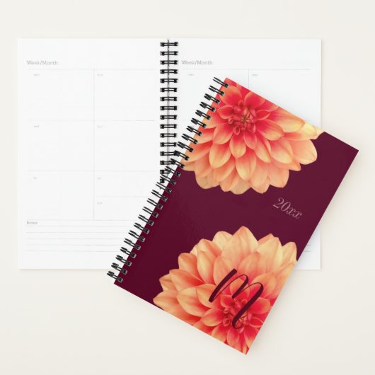 Elegant Orange Dahlias Blume Burgundy Monogram Planer (Anzeige)
