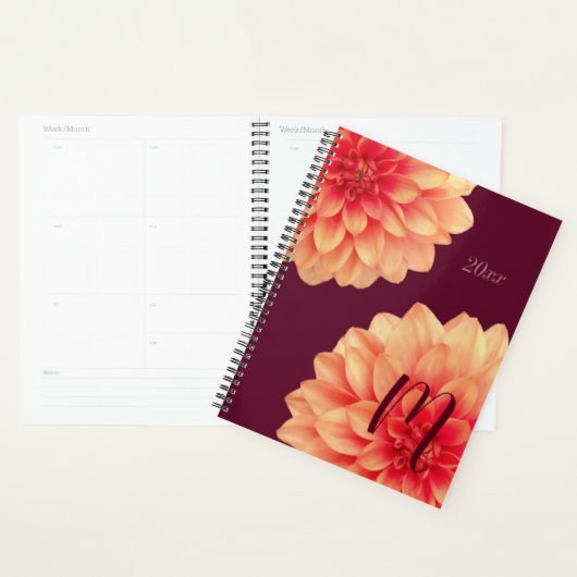 Elegant Orange Dahlias Blume Burgundy Monogram Planer (Anzeige)