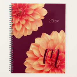 Elegant Orange Dahlias Blume Burgundy Monogram Planer