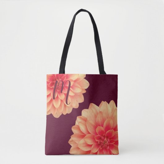 Elegant Orange Dahlias Blume Burgundy Monogram Tasche (Vorderseite)