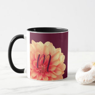 Elegant Orange Dahlias Blume Burgundy Monogram Tasse