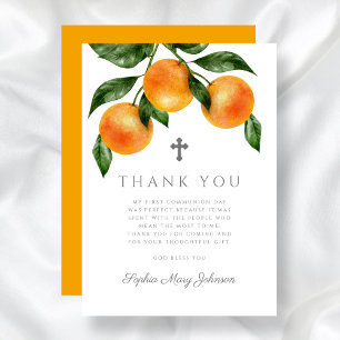 Elegant Orange First Holy Communion Dankeskarte