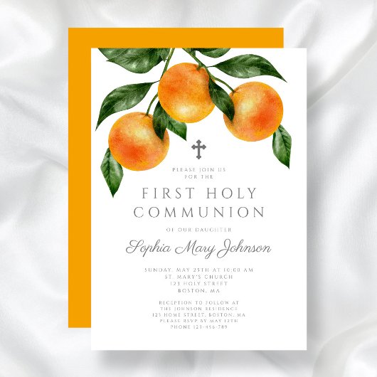 Elegant Orange First Holy Communion Einladung