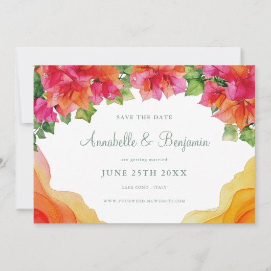 Elegant Orange Floral Bougainville Foto Wedding Save The Date (Vorderseite)