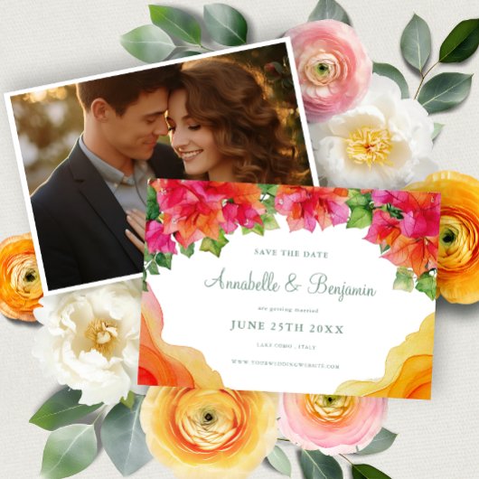 Elegant Orange Floral Bougainville Foto Wedding Save The Date