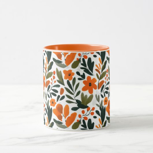 Elegant Orange Flowers Spring Botanical Pattern  Tasse (Zentrum)