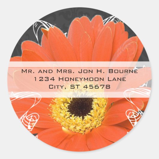 Elegant Orange Gerber Daisy Wedding Runder Aufkleber (Vorderseite)