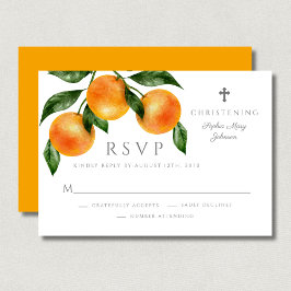Elegant Orange Girl Christening RSVP Karte
