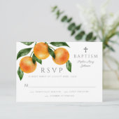 Elegant Orange Girl Taufe RSVP Karte (Stehend Vorderseite)