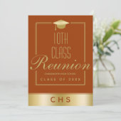 Elegant Orange Gold Script 10th Class Wiedersehen Einladung (Stehend Vorderseite)