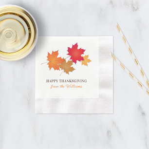 Elegant Orange Happy Thanksgiving Herbstleaves Serviette