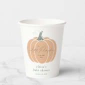 Elegant Orange Little Pumpkin Fall Baby Shower Pappbecher (Vorderseite)