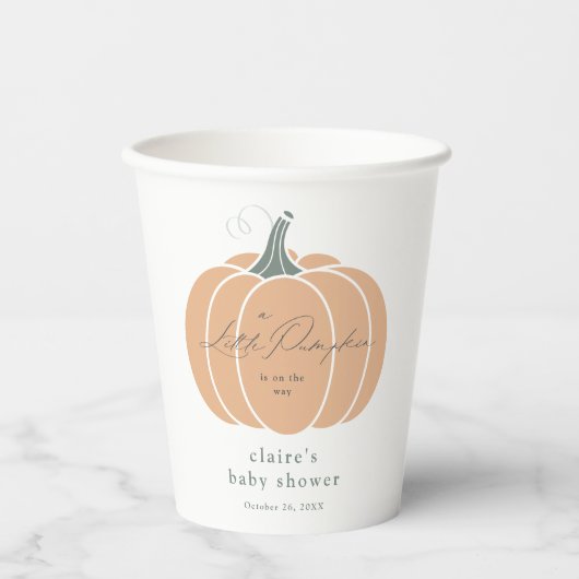 Elegant Orange Little Pumpkin Fall Baby Shower Pappbecher (Vorderseite)