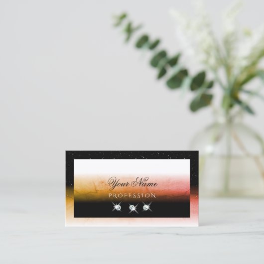 Elegant Orange Marbled Schwarz-weiß Stylish Jewels Visitenkarte (Stehend Vorderseite)