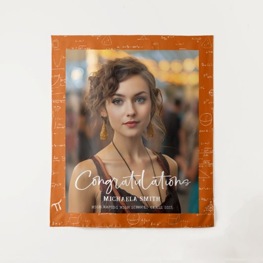 Elegant Orange Math Congratulations Photo Graduate Wandteppich (Vorderseite)