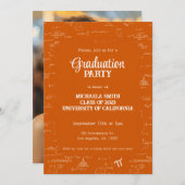Elegant Orange Math Hand-Written Photo Graduation Einladung (Vorne/Hinten)