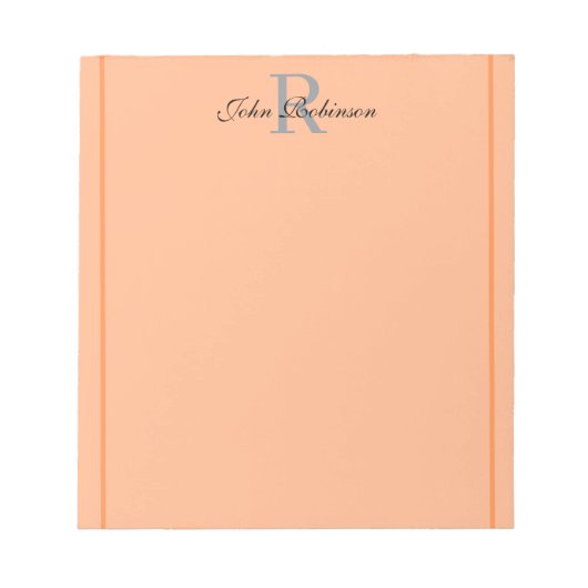 Elegant Orange Monogram Notepad Notizblock (Vorderseite)