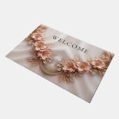 Elegant Orange Peach Floral Doormat Fußmatte (Schrägansicht)