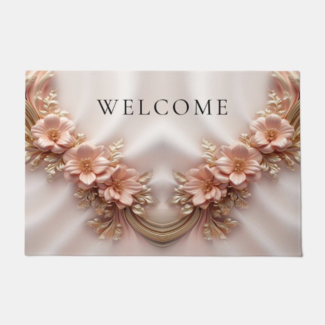 Elegant Orange Peach Floral Doormat Fußmatte (Vorderseite)