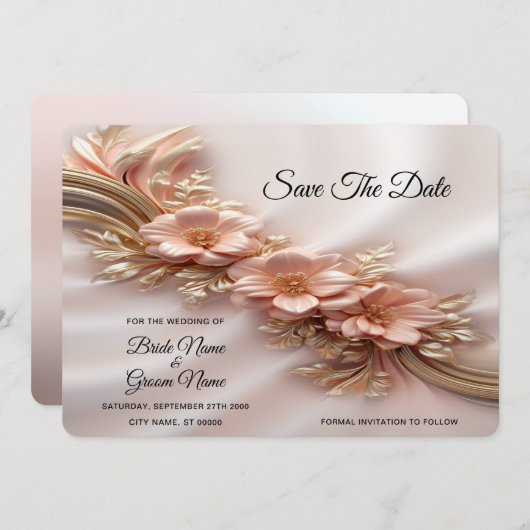 Elegant Orange Peach Floral Save the Date (Vorne/Hinten)