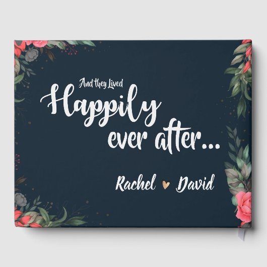 Elegant Orange Peach Gray Floral Script Hochzeit Gästebuch (Rückseite)