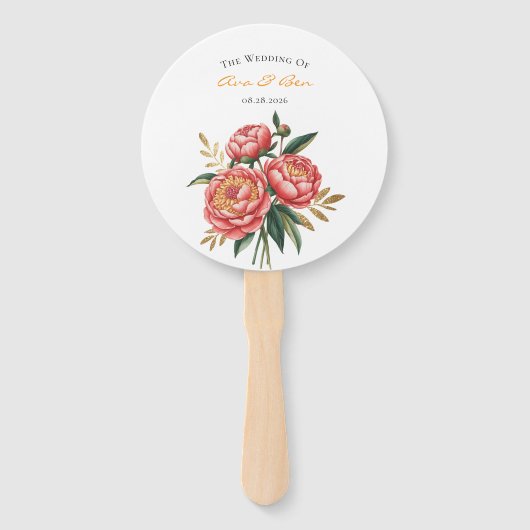 Elegant Orange Peony Bouquet Wedding Fächer (Vorderseite)